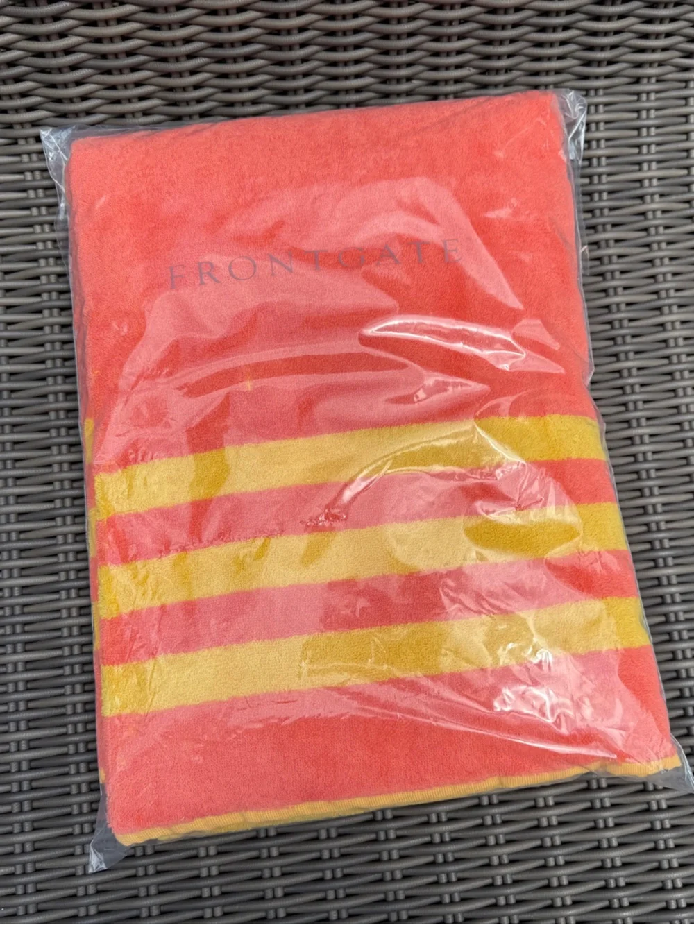 Frontgate Coral & Yellow Striped Beach Towel - NWT
